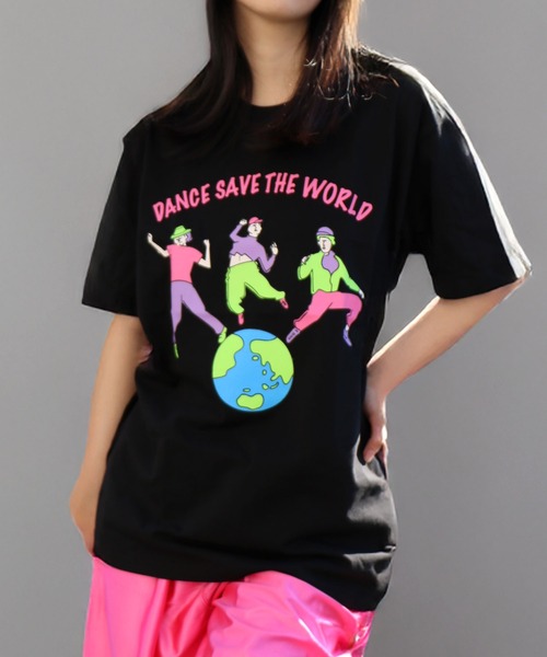 CHEER(チアー)の「DanceSaveTheWorldメッセージTシャツ(Tシャツ/カットソー・レディース・ホワイト/ブラック・S/M/L)」の3枚目の写真