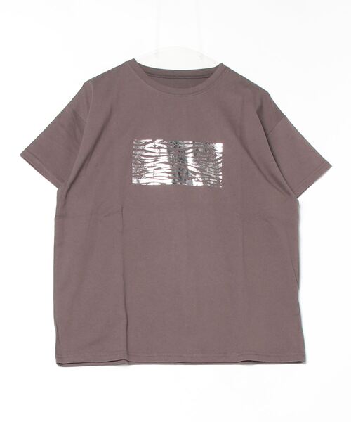 セール】綿天竺オーバーサイズ柄箔Tシャツ（Tシャツ/カットソー