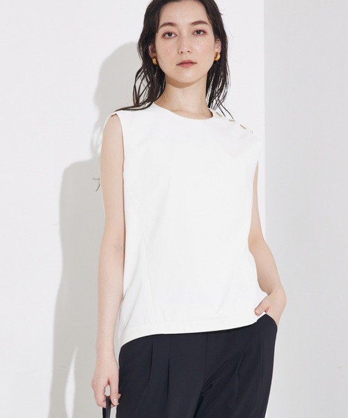 qualite（カリテ）の「コクーンノースリーブ/夏服/オフィスカジュアル/ノースリーブトップス（タンクトップ・レディース・オフホワイト/ネイビー/ブラック・フリー）」の2枚目の写真