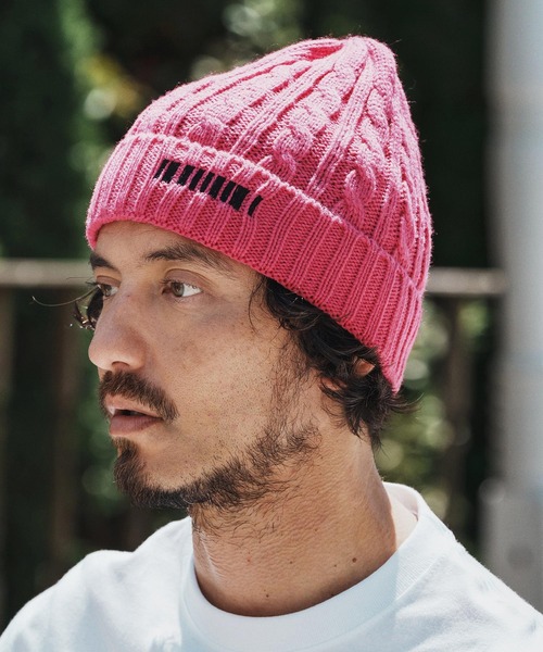 felkod(フィルコッド)の「mko12920- Barcode Embroidery Cable Knit Cap ケーブルニットキャップ(ニットキャップ/ビーニー・メンズ・ピンク系その他/グレー/ブラック×ピンク/ブラック×ホワイト・FREE)」の5枚目の写真