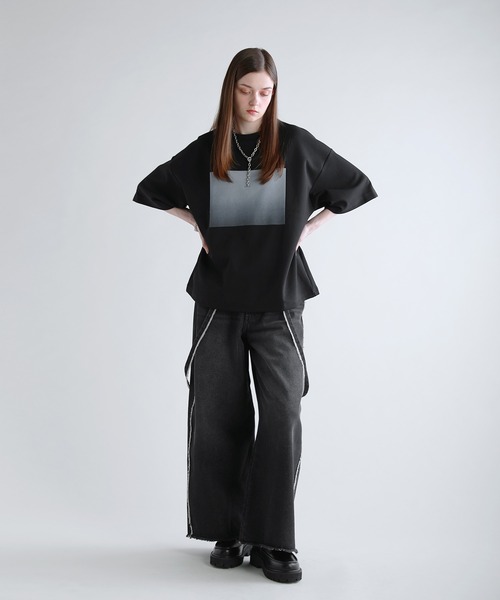 SOCCE（ソーシー）の「コットンポンチタック5分袖ドレーププリントカットソー（Tシャツ/カットソー・メンズ・ブラック系1/ホワイト系1/ブラック系2/ホワイト系2・M/S/XL/L）」の10枚目の写真