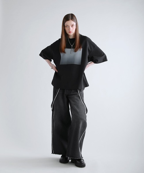 SOCCE（ソーシー）の「コットンポンチタック5分袖ドレーププリントカットソー（Tシャツ/カットソー・メンズ・ブラック系1/ホワイト系1/ブラック系2/ホワイト系2・M/S/XL/L）」の11枚目の写真