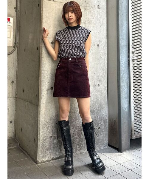 MURUA（ムルーア）の「【セットアップ対応】ジオメトリックフレンチスリーブニットタンク（タンクトップ・レディース・グレー/ブラウン/グリーン/ブラック・FREE）」の12枚目の写真