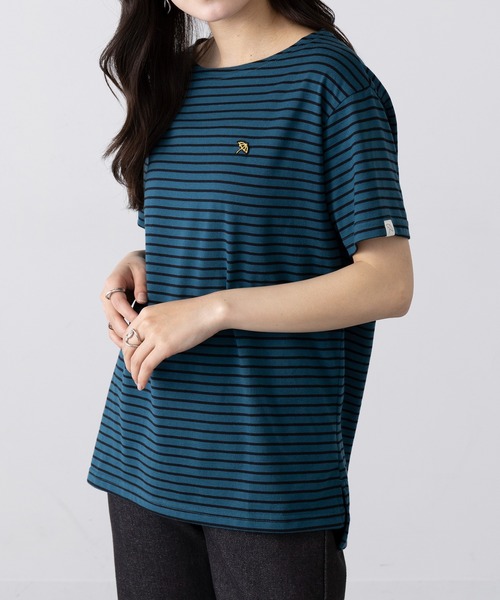 Arnie Arnold Palmer(アーニーアーノルドパーマー)の「【ARNIE】9054543 先染ボーダーフェルト刺繍半袖Tシャツ(Tシャツ/カットソー・レディース・ブルー/ブラック/ワイン・M/L/LL)」の2枚目の写真
