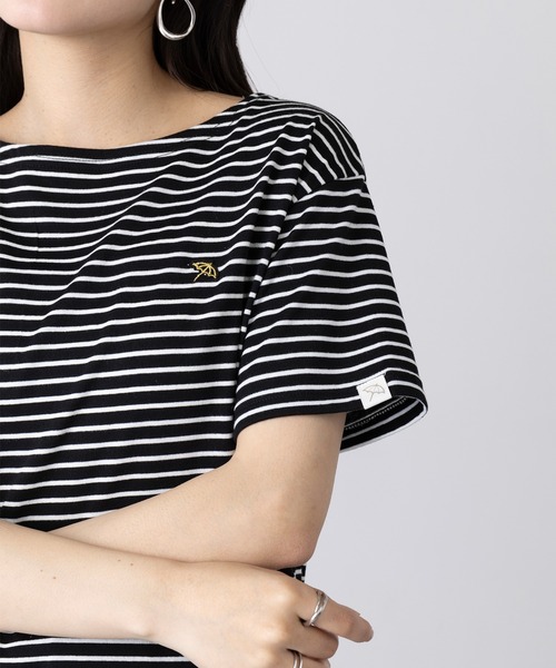 Arnie Arnold Palmer(アーニーアーノルドパーマー)の「【ARNIE】9054543 先染ボーダーフェルト刺繍半袖Tシャツ(Tシャツ/カットソー・レディース・ブルー/ブラック/ワイン・M/L/LL)」の1枚目の写真