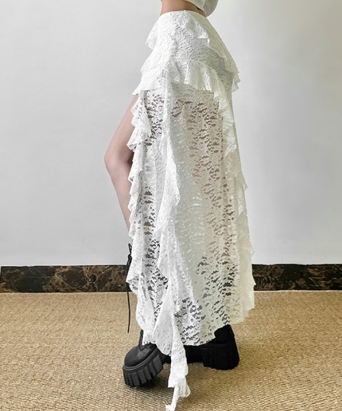 gossip!ロサンゼルス(ゴシップロサンゼルス)の「【Y2Kガーリー】ヴィンテージレース*アシンメトリースカート(スカート・レディース・ホワイト/ブラック・FREE)」の11枚目の写真