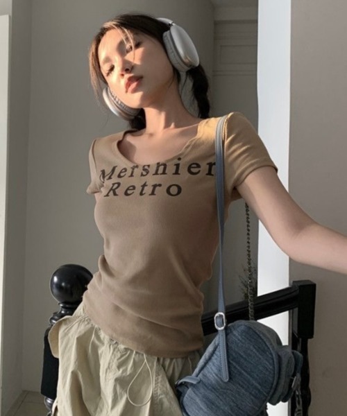 LADY LIKE(レディライク)の「ラウンドネックロゴTシャツ(Tシャツ/カットソー・レディース・チャコールグレー/ベージュ・M)」の18枚目の写真