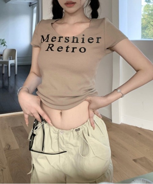 LADY LIKE(レディライク)の「ラウンドネックロゴTシャツ(Tシャツ/カットソー・レディース・チャコールグレー/ベージュ・M)」の4枚目の写真
