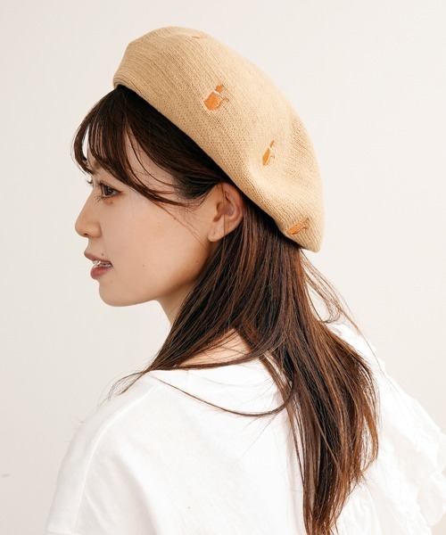 polcadot（ポルカドット）の「ねこ刺繍サーモベレー（ハンチング/ベレー帽・レディース・グレー/ブラック/ベージュ・FREE）」の3枚目の写真