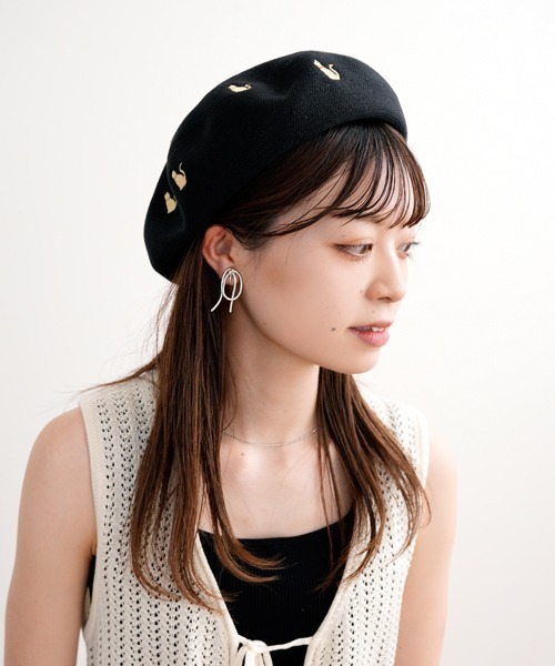 polcadot（ポルカドット）の「ねこ刺繍サーモベレー（ハンチング/ベレー帽・レディース・グレー/ブラック/ベージュ・FREE）」の2枚目の写真