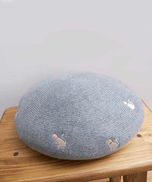 polcadot（ポルカドット）の「ねこ刺繍サーモベレー（ハンチング/ベレー帽・レディース・グレー/ブラック/ベージュ・FREE）」の5枚目の写真