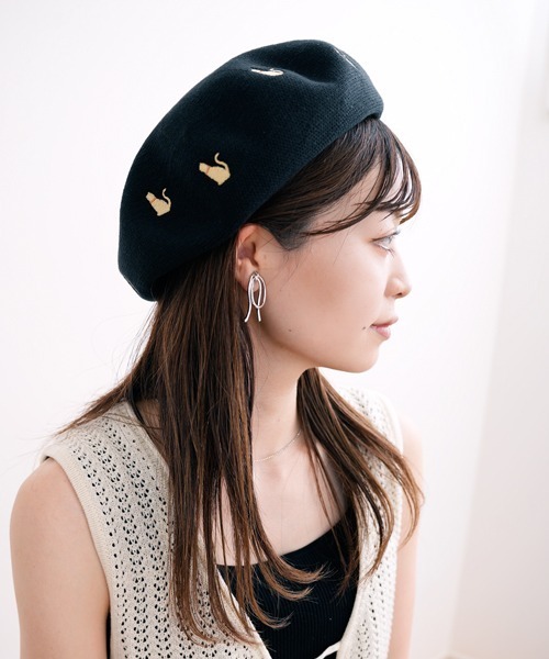polcadot（ポルカドット）の「ねこ刺繍サーモベレー（ハンチング/ベレー帽・レディース・グレー/ブラック/ベージュ・FREE）」の14枚目の写真