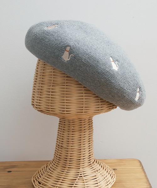 polcadot（ポルカドット）の「ねこ刺繍サーモベレー（ハンチング/ベレー帽・レディース・グレー/ブラック/ベージュ・FREE）」の12枚目の写真