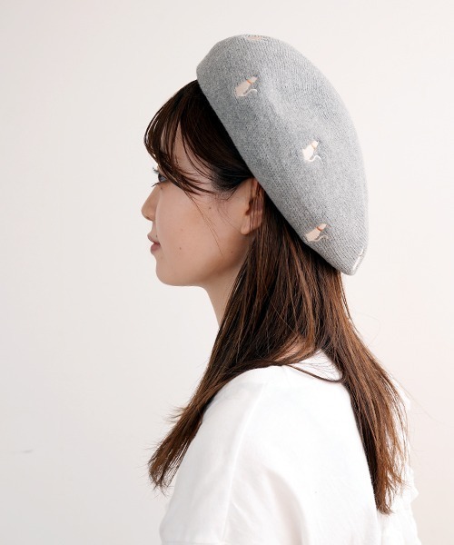polcadot（ポルカドット）の「ねこ刺繍サーモベレー（ハンチング/ベレー帽・レディース・グレー/ブラック/ベージュ・FREE）」の17枚目の写真