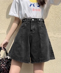 ウエスト調節可能デニムショートパンツ美脚
