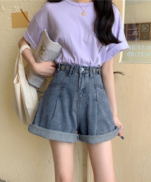 Miniministore(ミニミニストア)の「ウエスト調節可能デニムショートパンツ美脚(デニムパンツ・レディース・インディゴブルー/ブラック・L/M/S)」の21枚目の写真