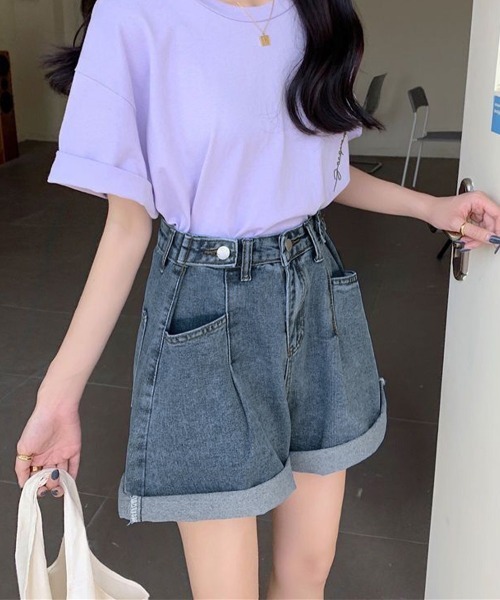 Miniministore(ミニミニストア)の「ウエスト調節可能デニムショートパンツ美脚(デニムパンツ・レディース・インディゴブルー/ブラック・L/M/S)」の20枚目の写真