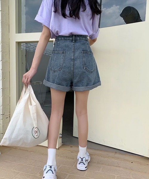 Miniministore(ミニミニストア)の「ウエスト調節可能デニムショートパンツ美脚(デニムパンツ・レディース・インディゴブルー/ブラック・L/M/S)」の19枚目の写真