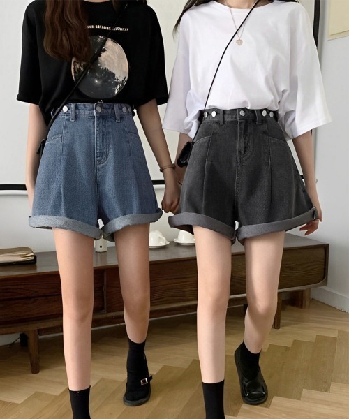 Miniministore(ミニミニストア)の「ウエスト調節可能デニムショートパンツ美脚(デニムパンツ・レディース・インディゴブルー/ブラック・L/M/S)」の15枚目の写真