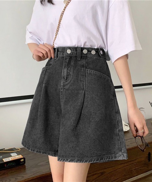 Miniministore(ミニミニストア)の「ウエスト調節可能デニムショートパンツ美脚(デニムパンツ・レディース・インディゴブルー/ブラック・L/M/S)」の13枚目の写真