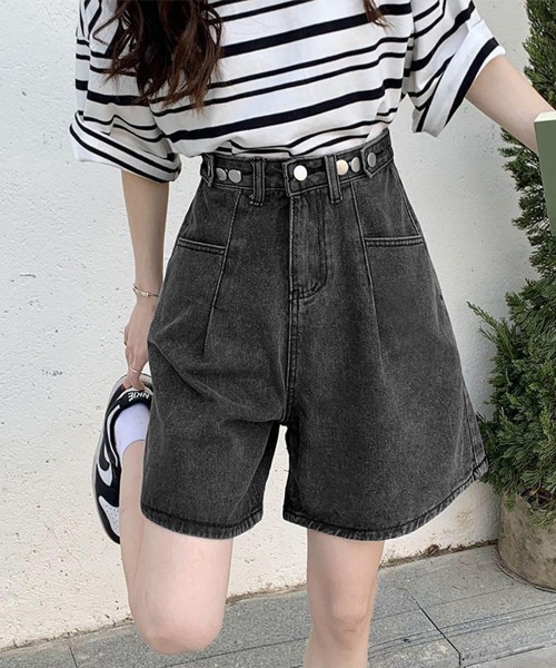 Miniministore(ミニミニストア)の「ウエスト調節可能デニムショートパンツ美脚(デニムパンツ・レディース・インディゴブルー/ブラック・L/M/S)」の12枚目の写真