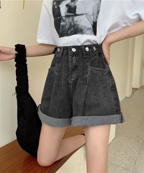 Miniministore(ミニミニストア)の「ウエスト調節可能デニムショートパンツ美脚(デニムパンツ・レディース・インディゴブルー/ブラック・L/M/S)」の11枚目の写真