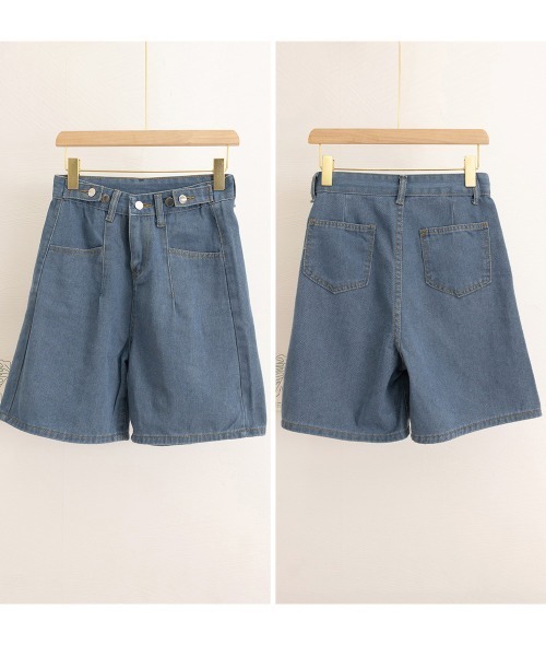 Miniministore(ミニミニストア)の「ウエスト調節可能デニムショートパンツ美脚(デニムパンツ・レディース・インディゴブルー/ブラック・L/M/S)」の4枚目の写真