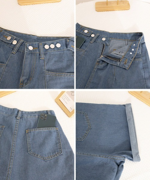 Miniministore(ミニミニストア)の「ウエスト調節可能デニムショートパンツ美脚(デニムパンツ・レディース・インディゴブルー/ブラック・L/M/S)」の3枚目の写真