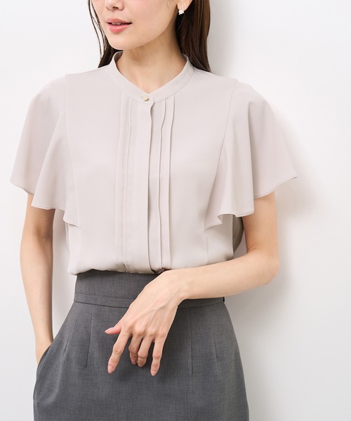 セール】【防汚加工】ピンタックフレアスリーブブラウス/通勤対応
