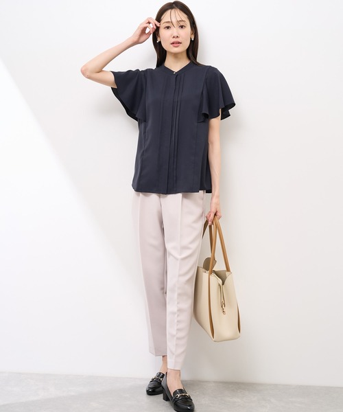 セール】【防汚加工】ピンタックフレアスリーブブラウス/通勤対応