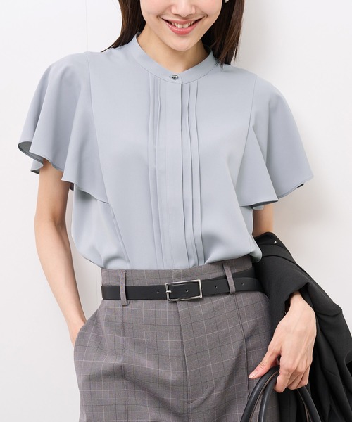 セール】【防汚加工】ピンタックフレアスリーブブラウス/通勤対応