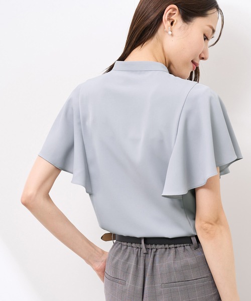 セール】【防汚加工】ピンタックフレアスリーブブラウス/通勤対応