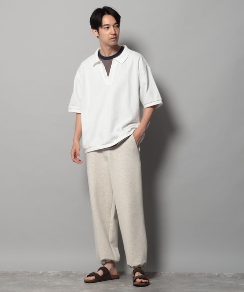 BAYFLOW（ベイフロー）の「[1枚でサマになる]スキッパー半袖ポロシャツ（Tシャツ/カットソー・メンズ・オフホワイト/ブラック/ベージュ・LARGE/MEDIUM）」の6枚目の写真