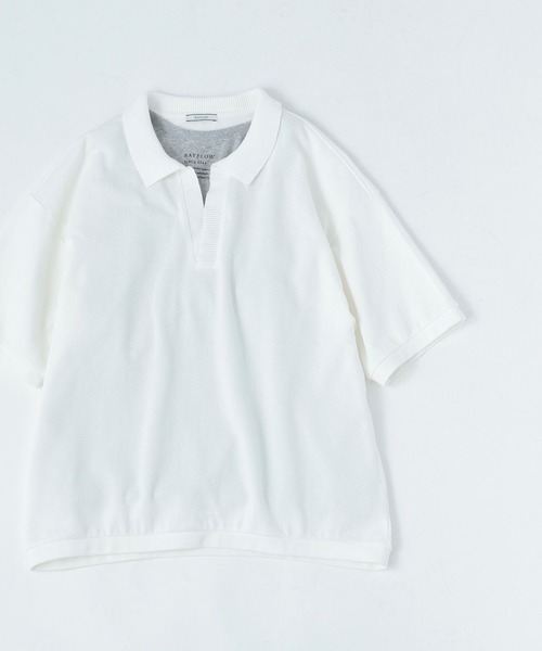 BAYFLOW（ベイフロー）の「[1枚でサマになる]スキッパー半袖ポロシャツ（Tシャツ/カットソー・メンズ・オフホワイト/ブラック/ベージュ・LARGE/MEDIUM）」の8枚目の写真