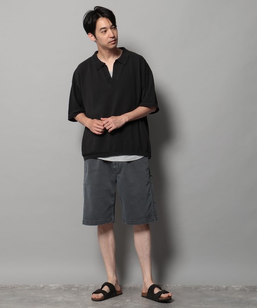 BAYFLOW（ベイフロー）の「[1枚でサマになる]スキッパー半袖ポロシャツ（Tシャツ/カットソー・メンズ・オフホワイト/ブラック/ベージュ・LARGE/MEDIUM）」の12枚目の写真