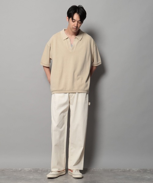 BAYFLOW（ベイフロー）の「[1枚でサマになる]スキッパー半袖ポロシャツ（Tシャツ/カットソー・メンズ・オフホワイト/ブラック/ベージュ・LARGE/MEDIUM）」の19枚目の写真