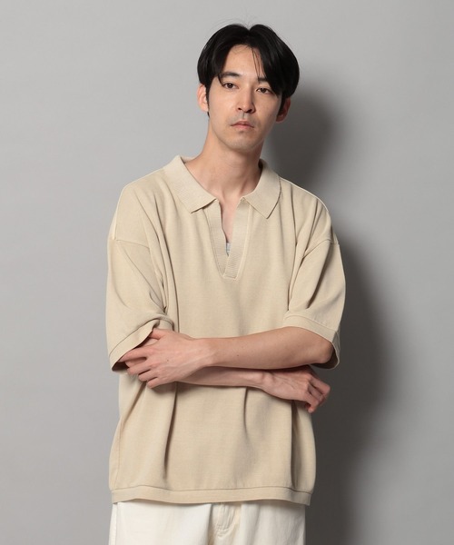 BAYFLOW（ベイフロー）の「[1枚でサマになる]スキッパー半袖ポロシャツ（Tシャツ/カットソー・メンズ・オフホワイト/ブラック/ベージュ・LARGE/MEDIUM）」の20枚目の写真