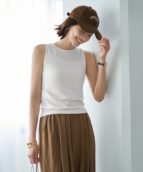 STYLE DELI(スタイルデリ)の「とろけるノースリカットソートップス(Tシャツ/カットソー・レディース・ブラック/ホワイト/杢グレー・MEDIUM)」の1枚目の写真