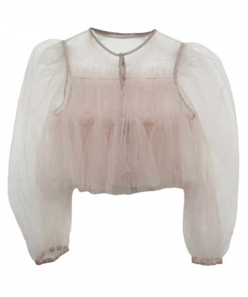 HONEY MI HONEY(ハニーミーハニー)の「tulle puff sleeve cardigan(カーディガン/ボレロ・レディース・ベージュ/ピンク/ブラック・FREE)」の3枚目の写真