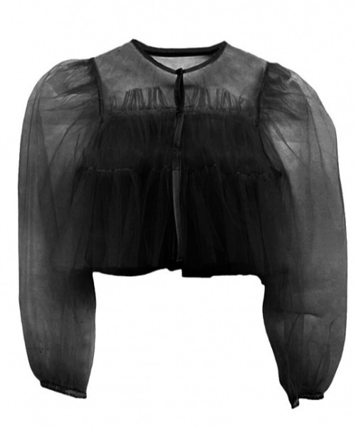 HONEY MI HONEY(ハニーミーハニー)の「tulle puff sleeve cardigan(カーディガン/ボレロ・レディース・ベージュ/ピンク/ブラック・FREE)」の2枚目の写真
