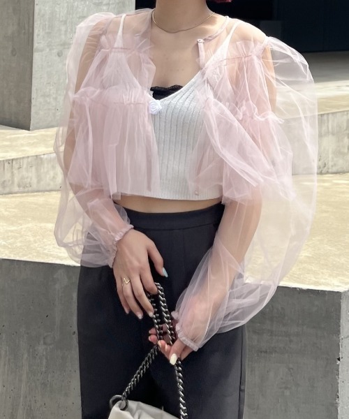 HONEY MI HONEY(ハニーミーハニー)の「tulle puff sleeve cardigan(カーディガン/ボレロ・レディース・ベージュ/ピンク/ブラック・FREE)」の20枚目の写真
