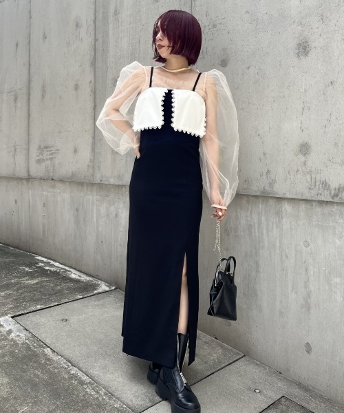 HONEY MI HONEY(ハニーミーハニー)の「tulle puff sleeve cardigan(カーディガン/ボレロ・レディース・ベージュ/ピンク/ブラック・FREE)」の18枚目の写真