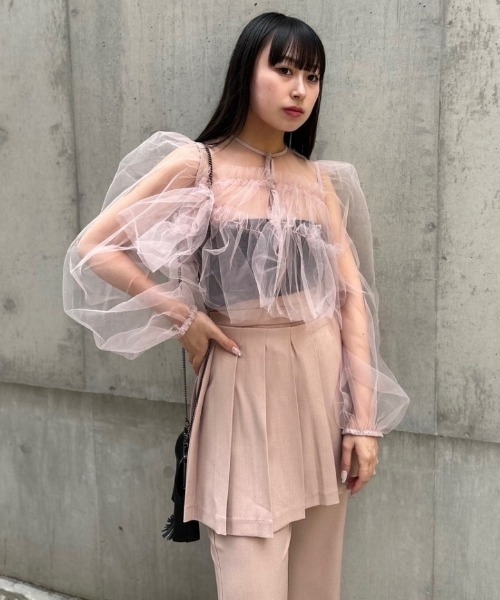 HONEY MI HONEY(ハニーミーハニー)の「tulle puff sleeve cardigan(カーディガン/ボレロ・レディース・ベージュ/ピンク/ブラック・FREE)」の21枚目の写真