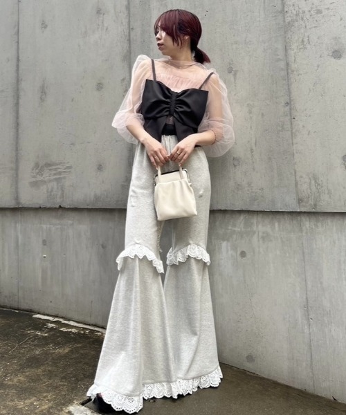 HONEY MI HONEY(ハニーミーハニー)の「tulle puff sleeve cardigan(カーディガン/ボレロ・レディース・ベージュ/ピンク/ブラック・FREE)」の19枚目の写真