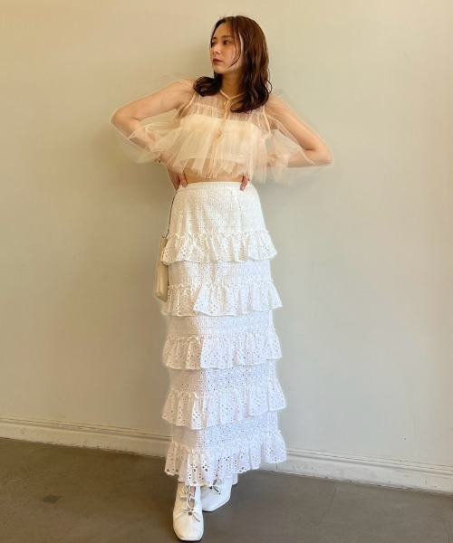 HONEY MI HONEY(ハニーミーハニー)の「tulle puff sleeve cardigan(カーディガン/ボレロ・レディース・ベージュ/ピンク/ブラック・FREE)」の17枚目の写真