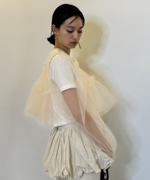 HONEY MI HONEY(ハニーミーハニー)の「tulle puff sleeve cardigan(カーディガン/ボレロ・レディース・ベージュ/ピンク/ブラック・FREE)」の14枚目の写真