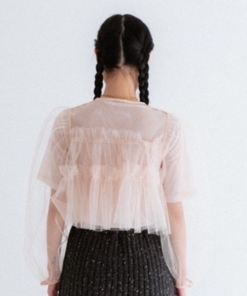 HONEY MI HONEY(ハニーミーハニー)の「tulle puff sleeve cardigan(カーディガン/ボレロ・レディース・ベージュ/ピンク/ブラック・FREE)」の11枚目の写真