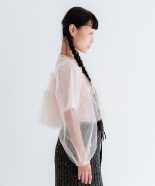 HONEY MI HONEY(ハニーミーハニー)の「tulle puff sleeve cardigan(カーディガン/ボレロ・レディース・ベージュ/ピンク/ブラック・FREE)」の12枚目の写真