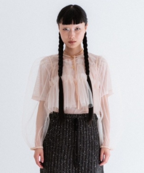 HONEY MI HONEY(ハニーミーハニー)の「tulle puff sleeve cardigan(カーディガン/ボレロ・レディース・ベージュ/ピンク/ブラック・FREE)」の10枚目の写真