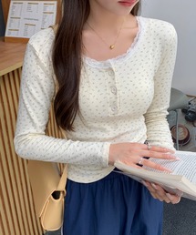 【3タイプ展開】小花柄ロングTシャツ